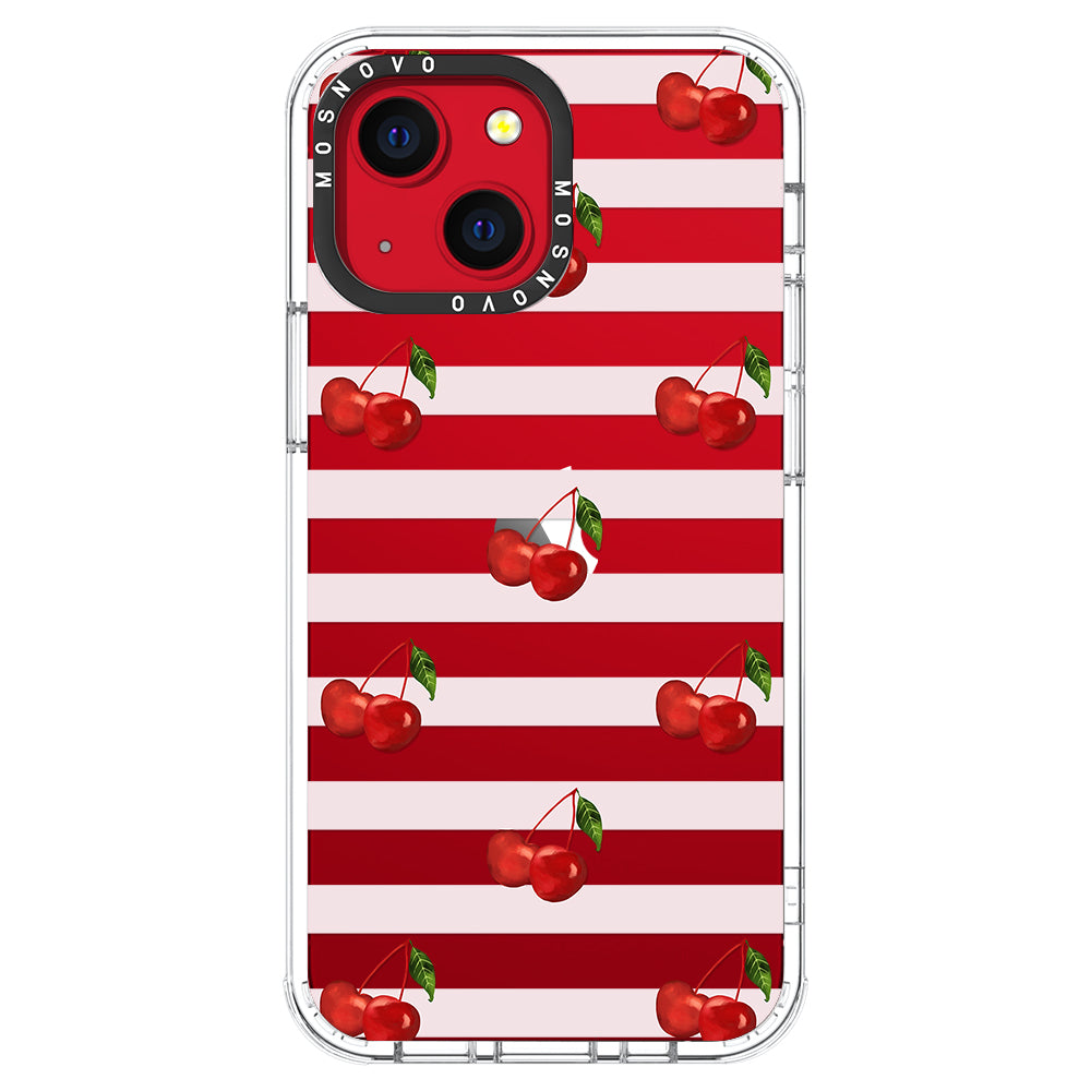 Pink Stripes Cherry Phone Case - iPhone 13 Case - MOSNOVO