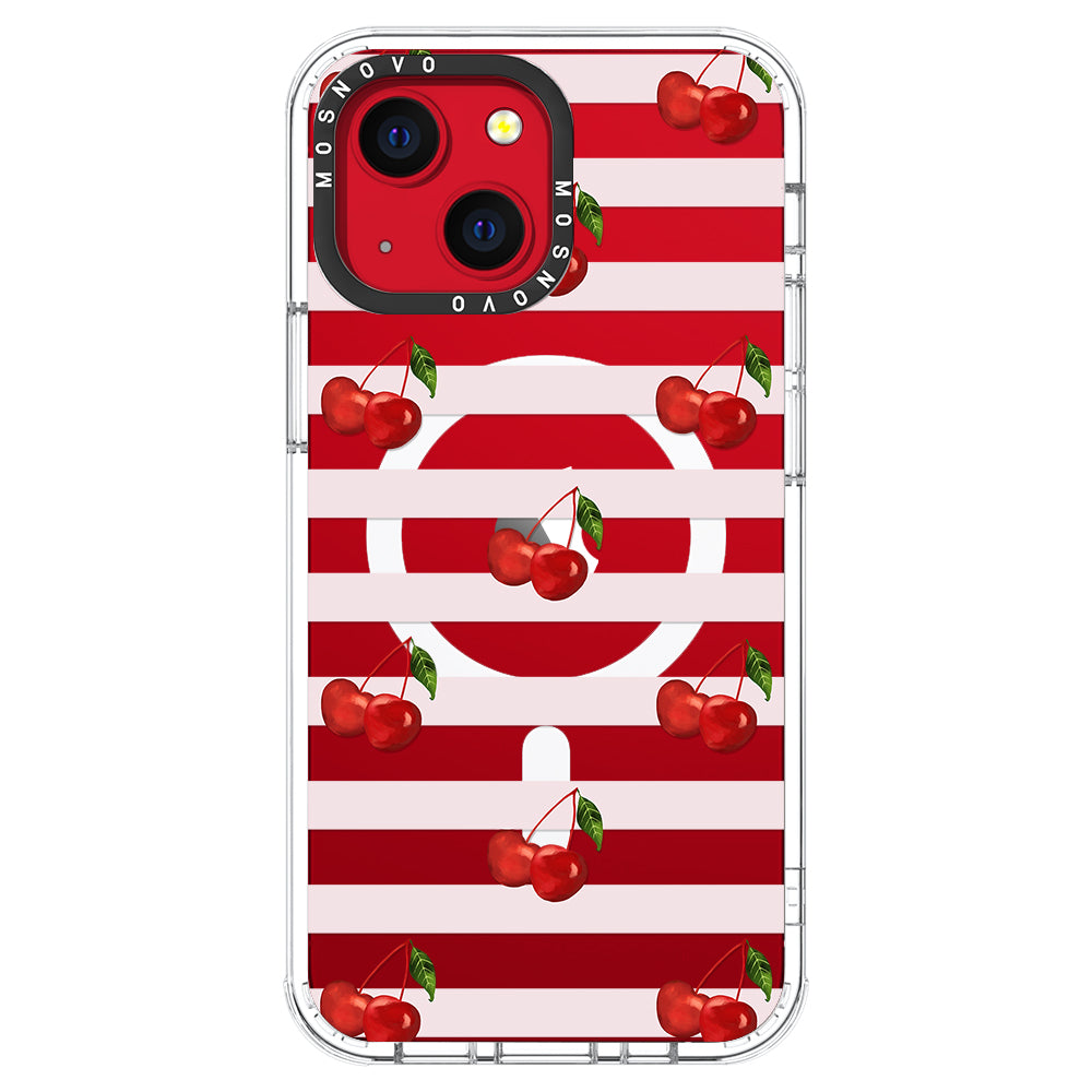 Pink Stripes Cherry Phone Case - iPhone 13 Case - MOSNOVO