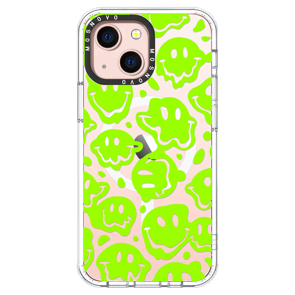 Distorted Green Smiles Face Phone Case - iPhone 13 Case - MOSNOVO