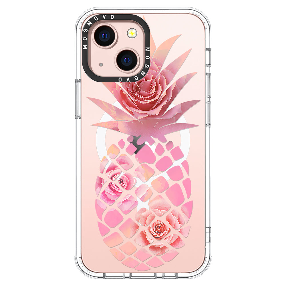 Pink Floral Pineapple Phone Case - iPhone 13 Case - MOSNOVO