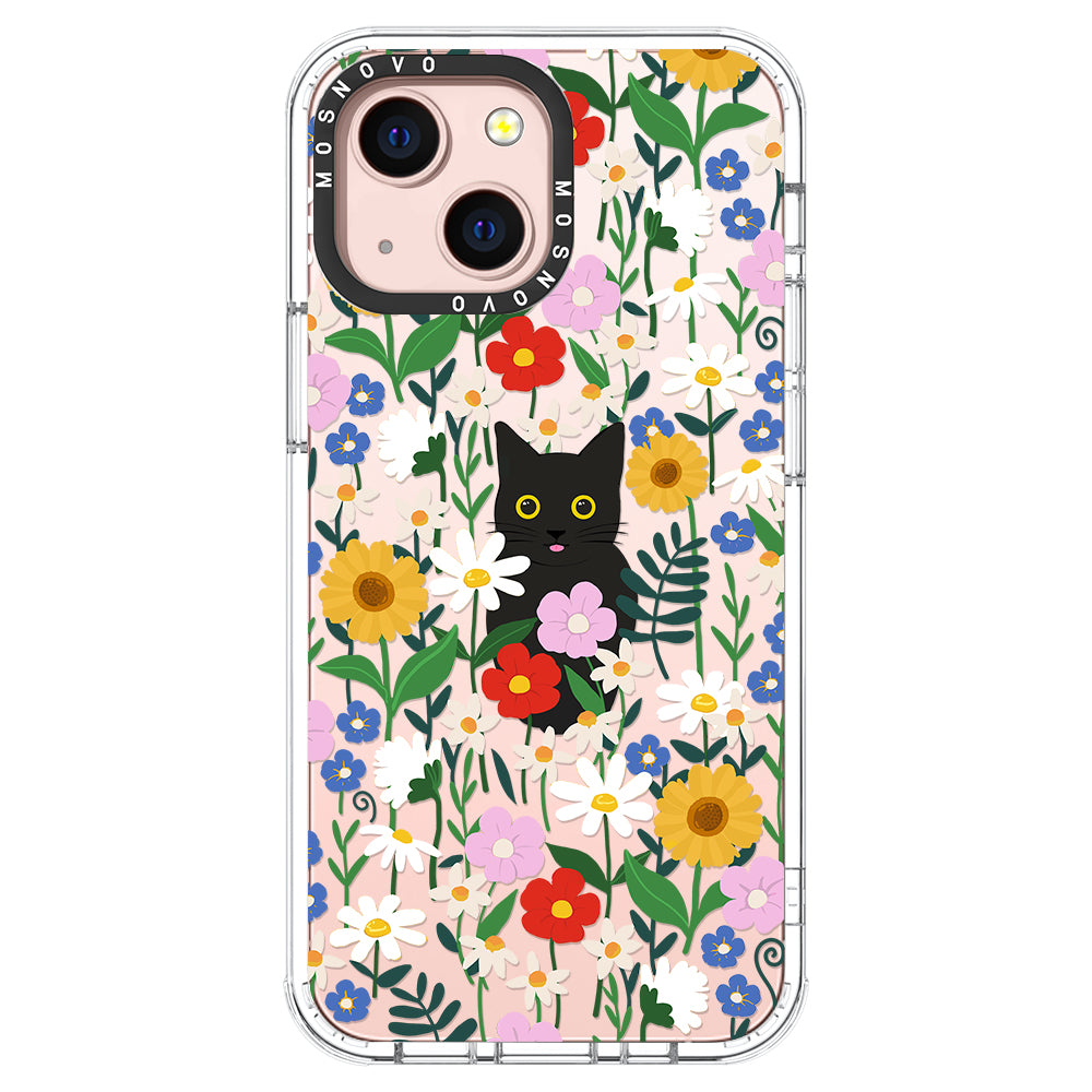 Black Cat in Garden Phone Case - iPhone 13 Case - MOSNOVO