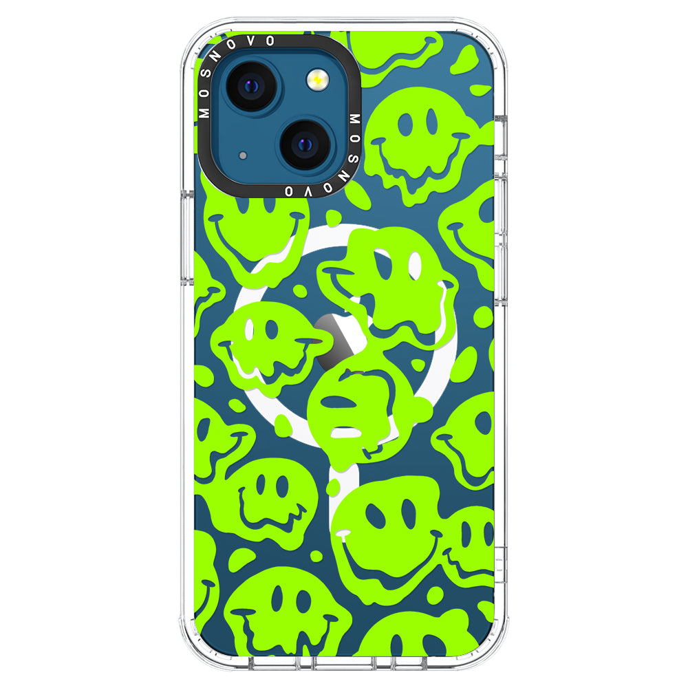 Distorted Green Smiles Face Phone Case - iPhone 13 Case - MOSNOVO