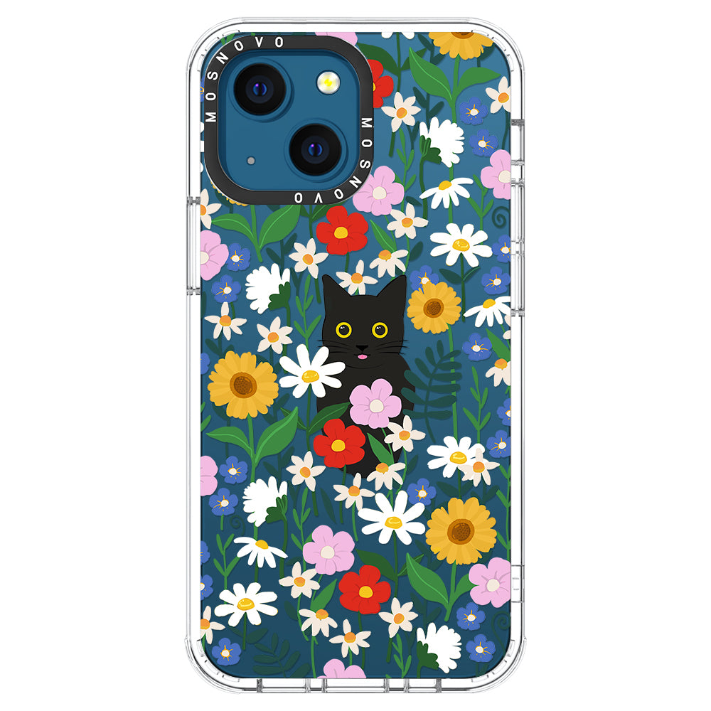 Black Cat in Garden Phone Case - iPhone 13 Case - MOSNOVO