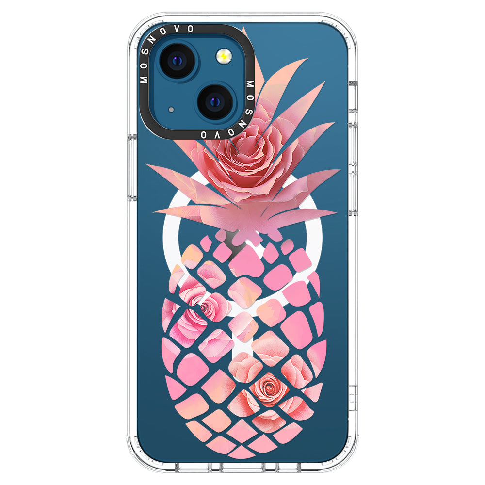 Pink Floral Pineapple Phone Case - iPhone 13 Case - MOSNOVO