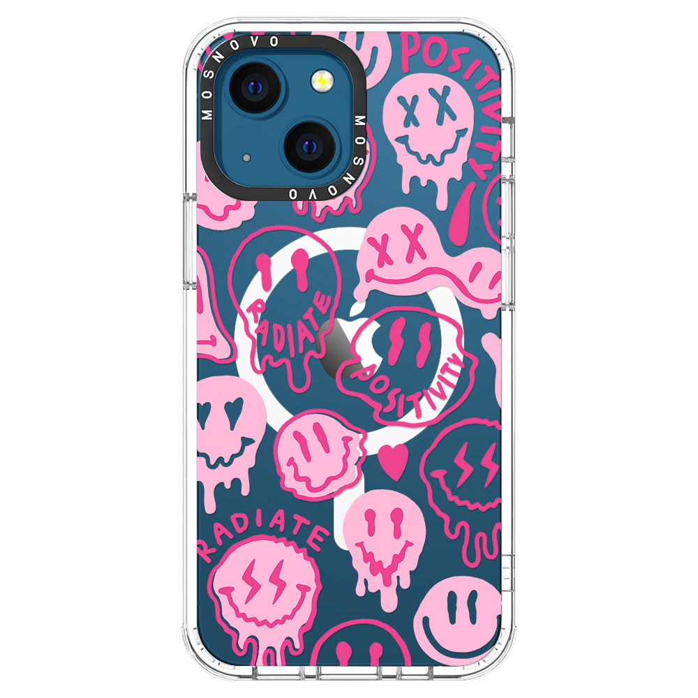 Pink Dripping Smiles Positivity Radiate Face Phone Case - iPhone 13 Case - MOSNOVO