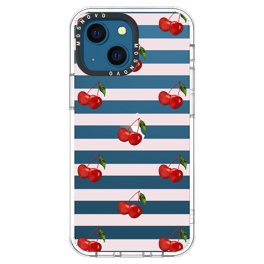 Pink Stripes Cherry Phone Case - iPhone 13 Case - MOSNOVO