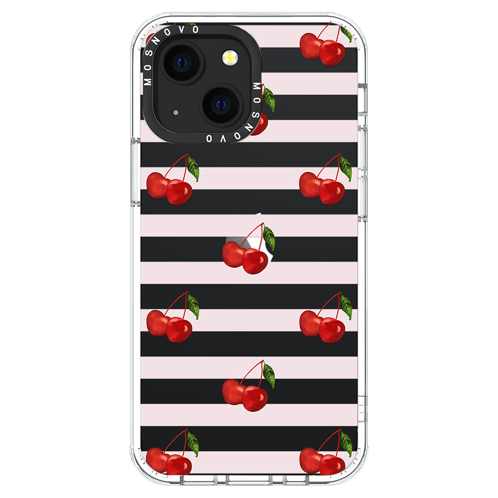 Pink Stripes Cherry Phone Case - iPhone 13 Case - MOSNOVO