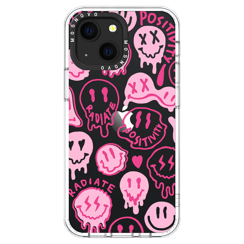 Pink Dripping Smiles Positivity Radiate Face Phone Case - iPhone 13 Case - MOSNOVO