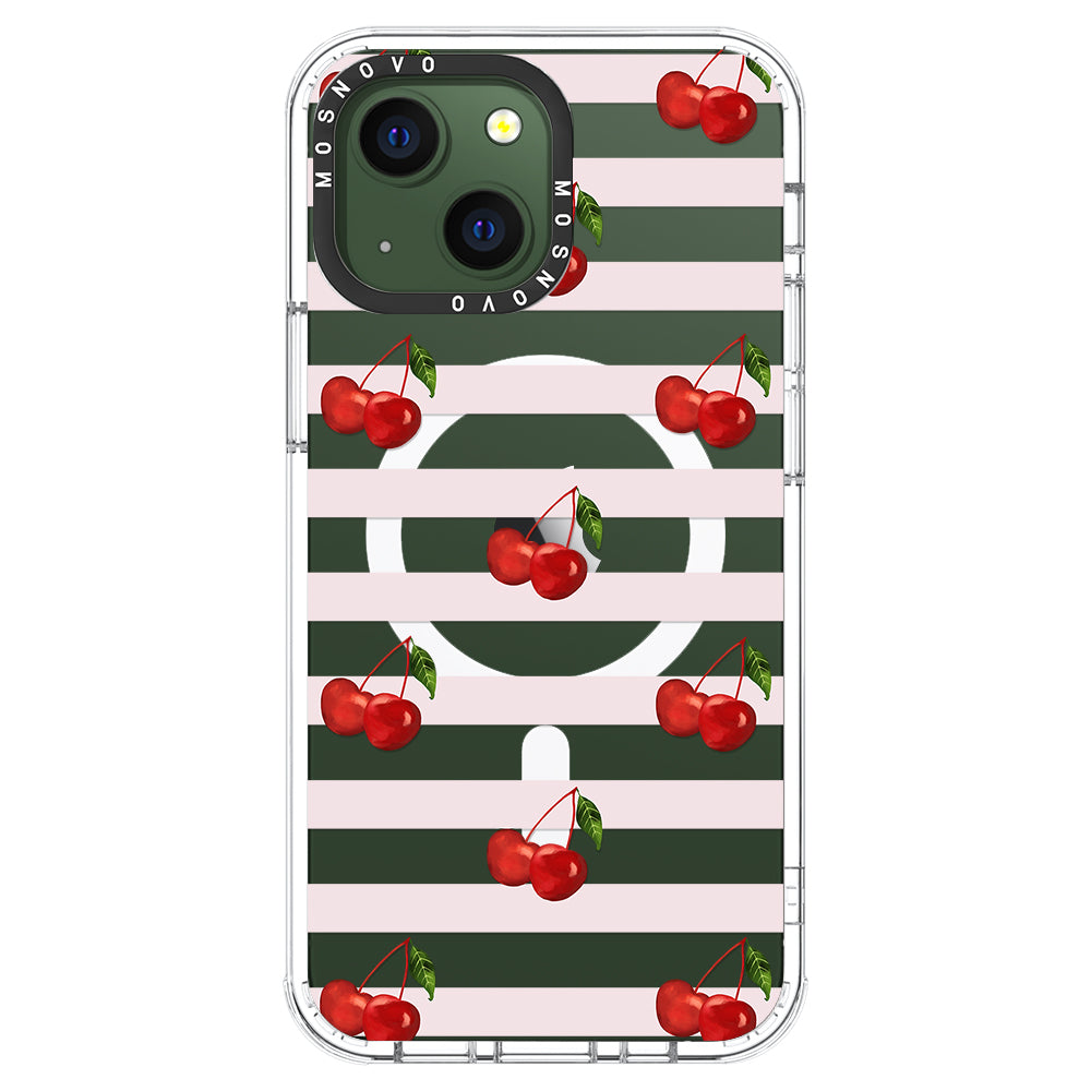 Pink Stripes Cherry Phone Case - iPhone 13 Case - MOSNOVO