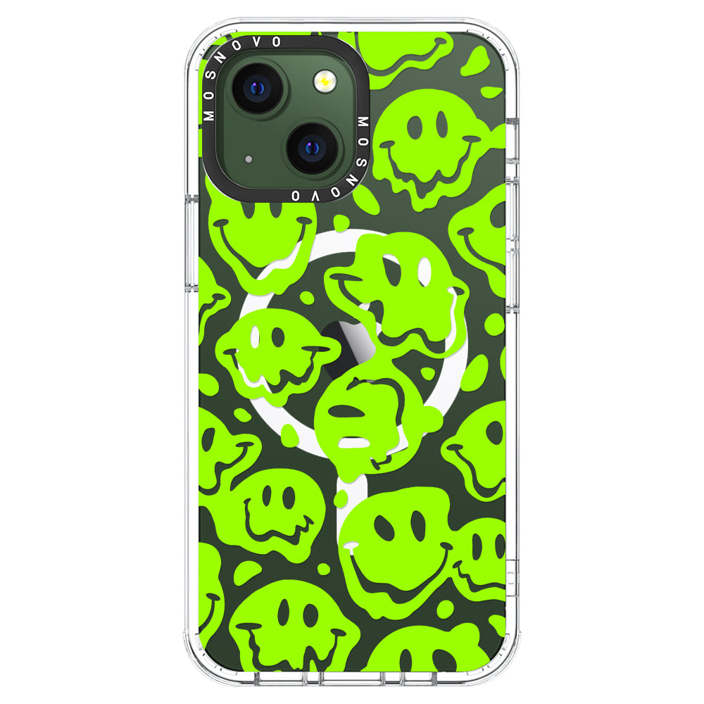 Distorted Green Smiles Face Phone Case - iPhone 13 Case - MOSNOVO