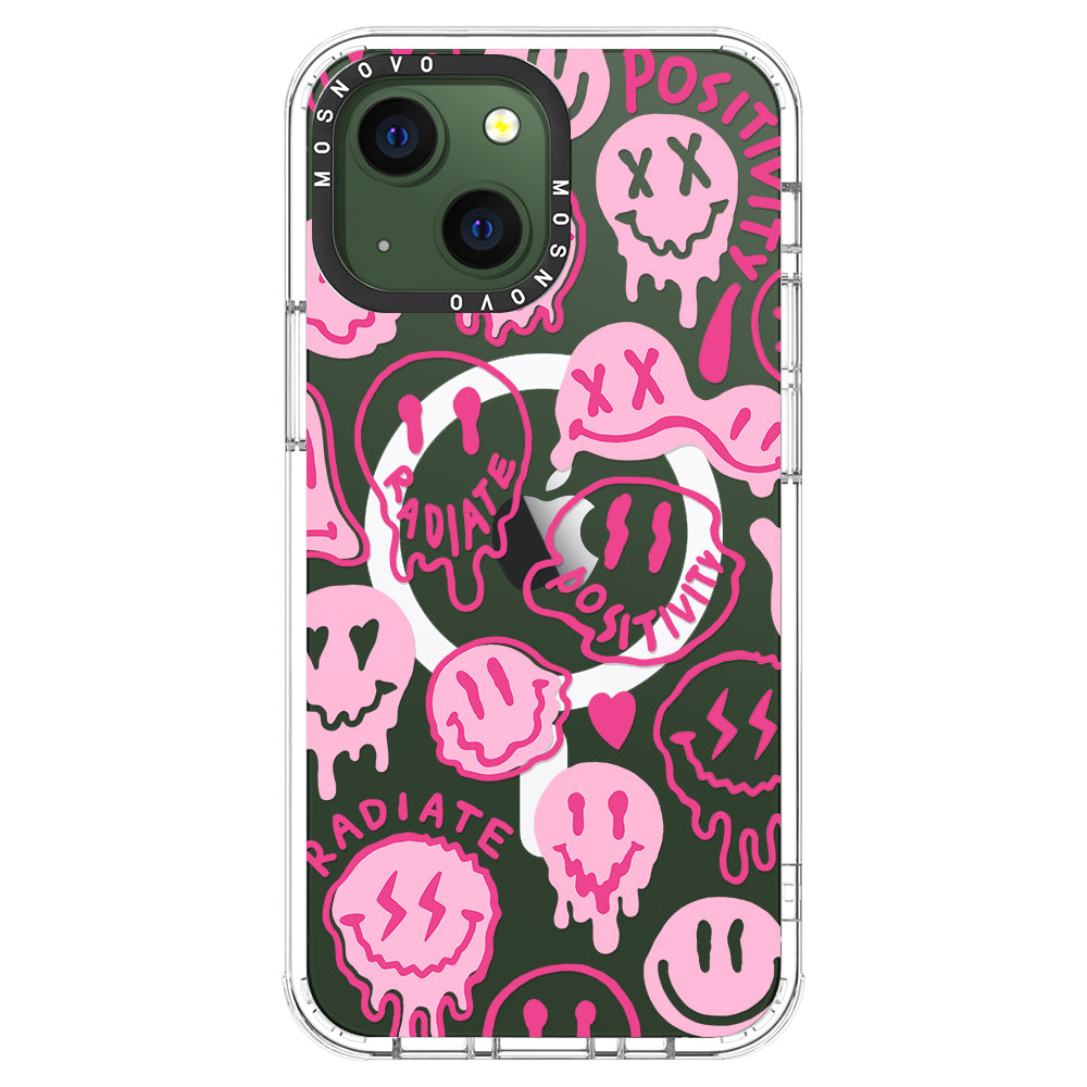 Pink Dripping Smiles Positivity Radiate Face Phone Case - iPhone 13 Case - MOSNOVO