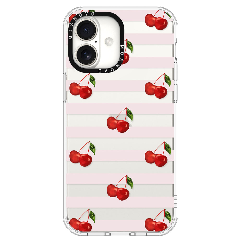 Pink Stripes Cherry Phone Case - iPhone 16 Case - MOSNOVO