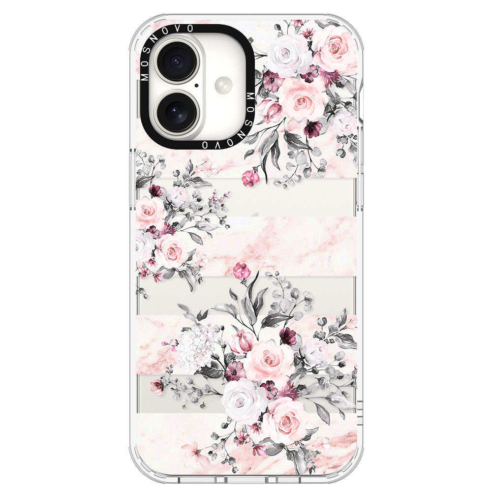 Pink Marble Flowers Phone Case - iPhone 16 Plus Case - MOSNOVO