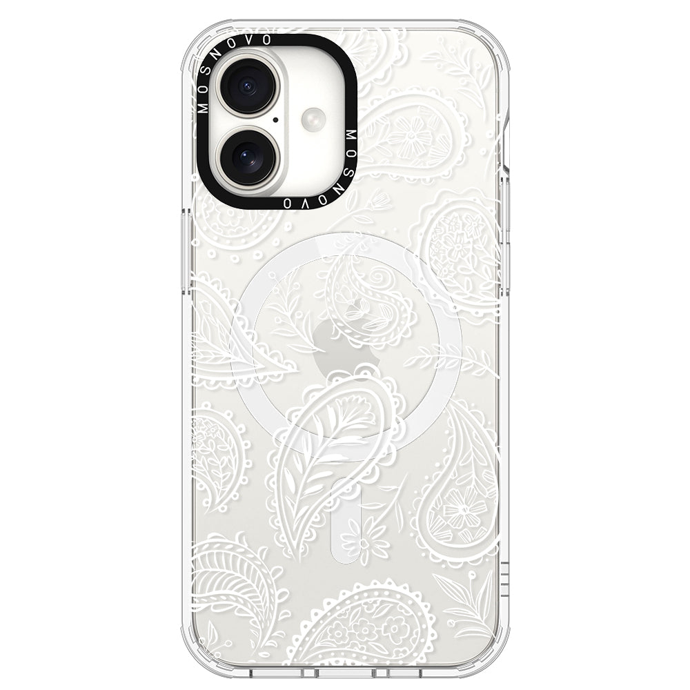 White Paisley Phone Case - iPhone 16 Plus Case - MOSNOVO