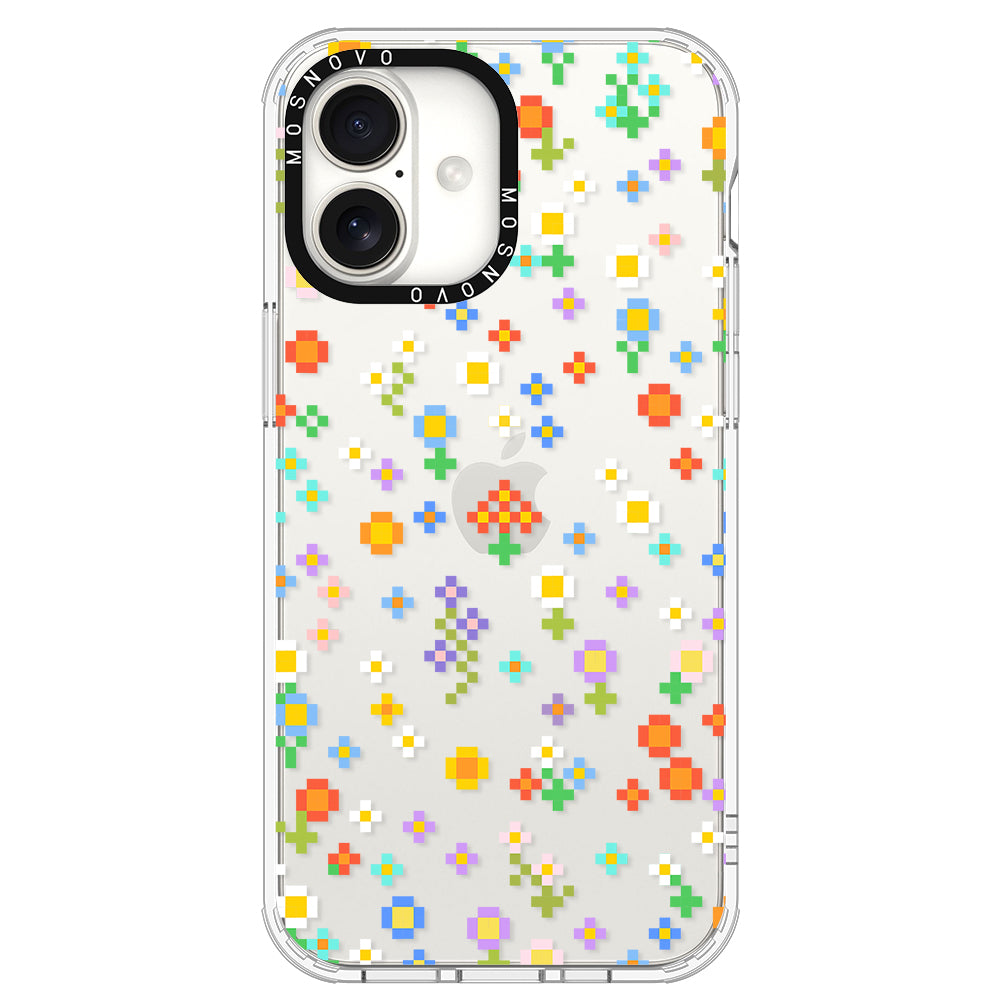 Pixel-Floral Phone Case - iPhone 16 Plus Case