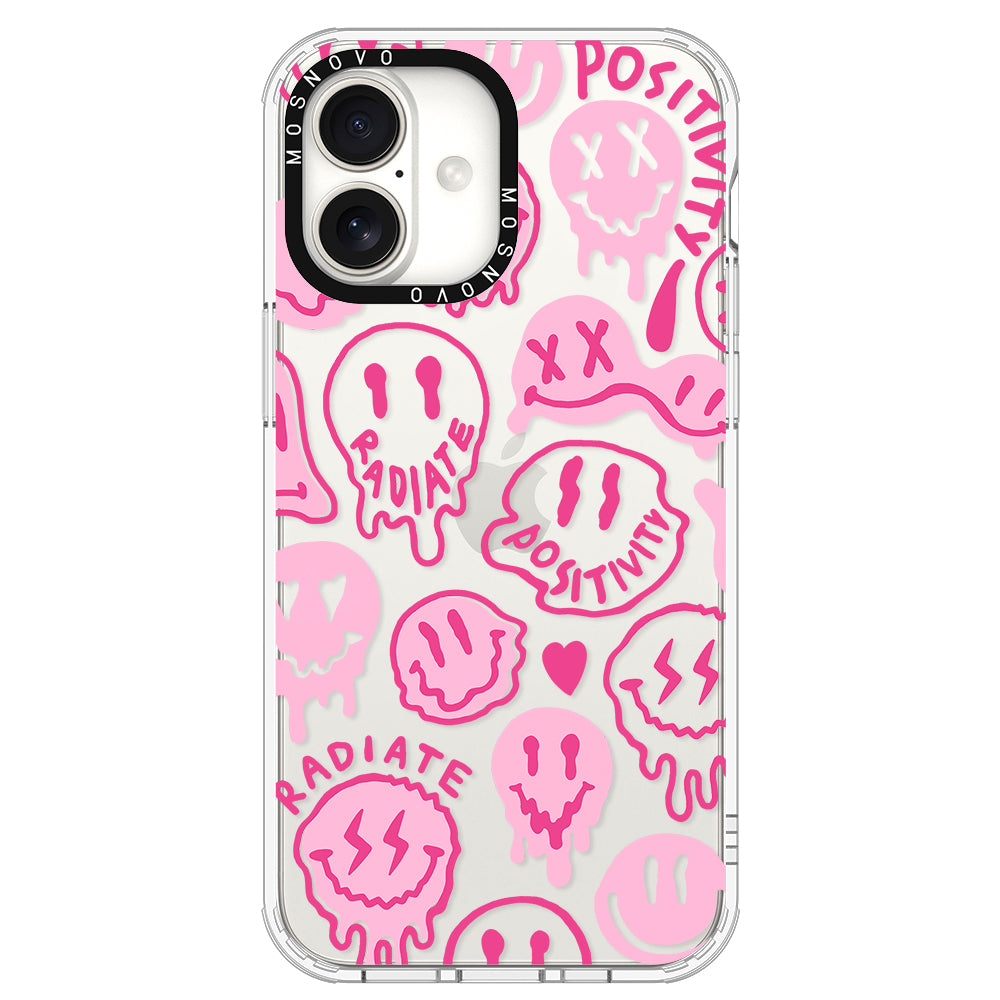 Pink Dripping Smiles Positivity Radiate Face Phone Case - iPhone 16 Plus Case - MOSNOVO