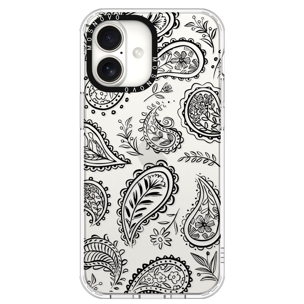 Black Paisley Phone Case - iPhone 16 Plus Case - MOSNOVO