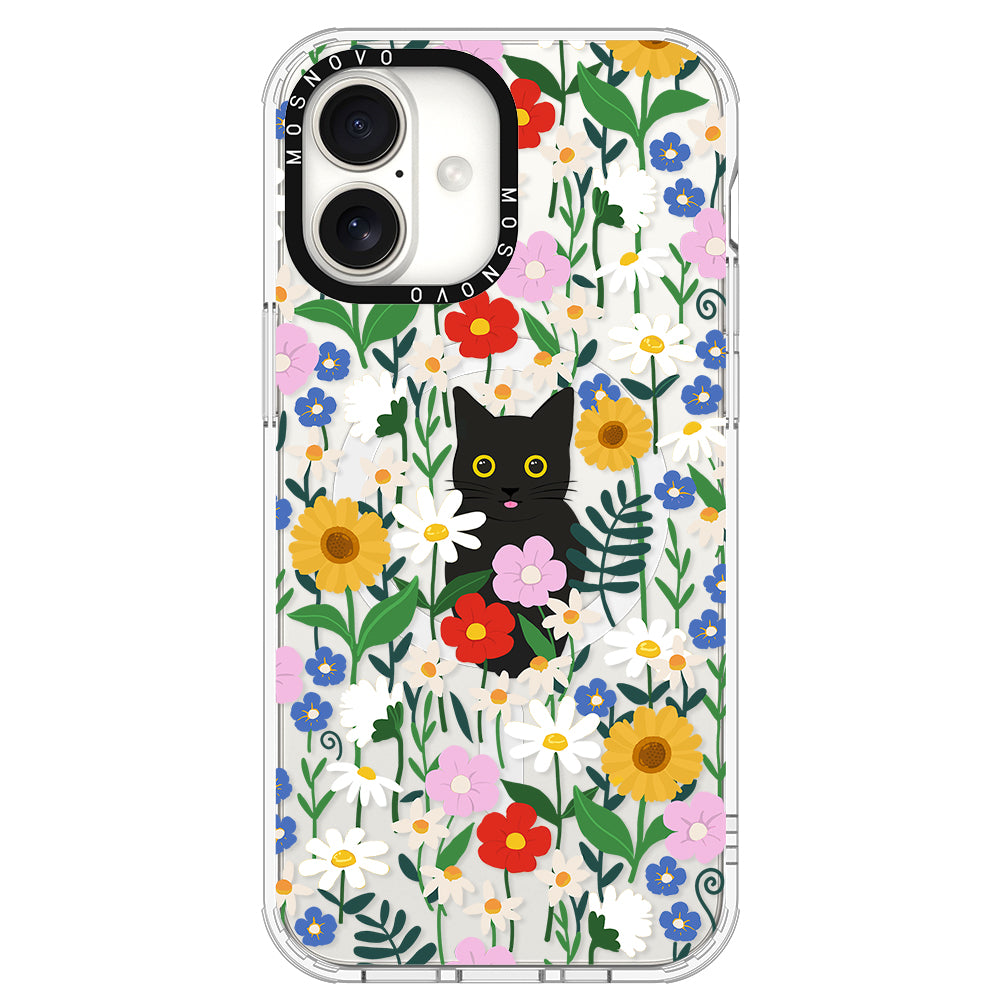 Black Cat in Garden Phone Case - iPhone 16 Case - MOSNOVO