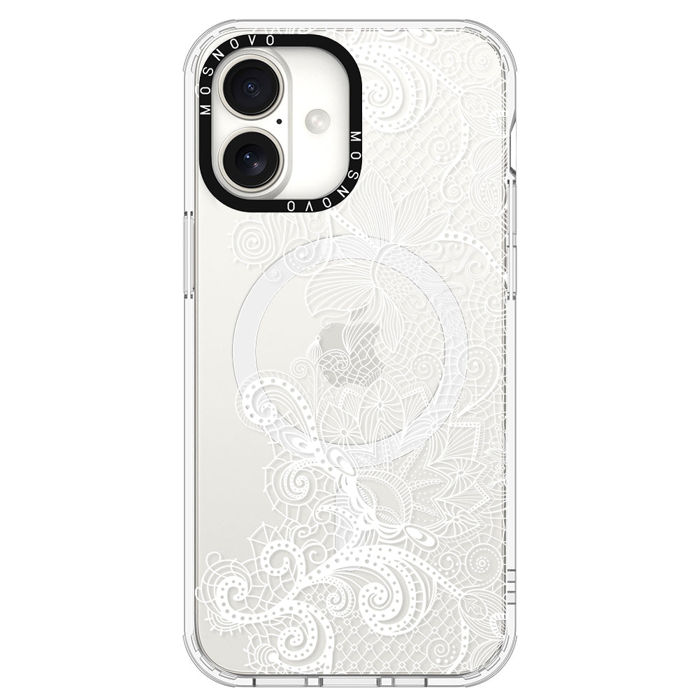 Lacy White Flower Phone Case - iPhone 16 Plus Case - MOSNOVO