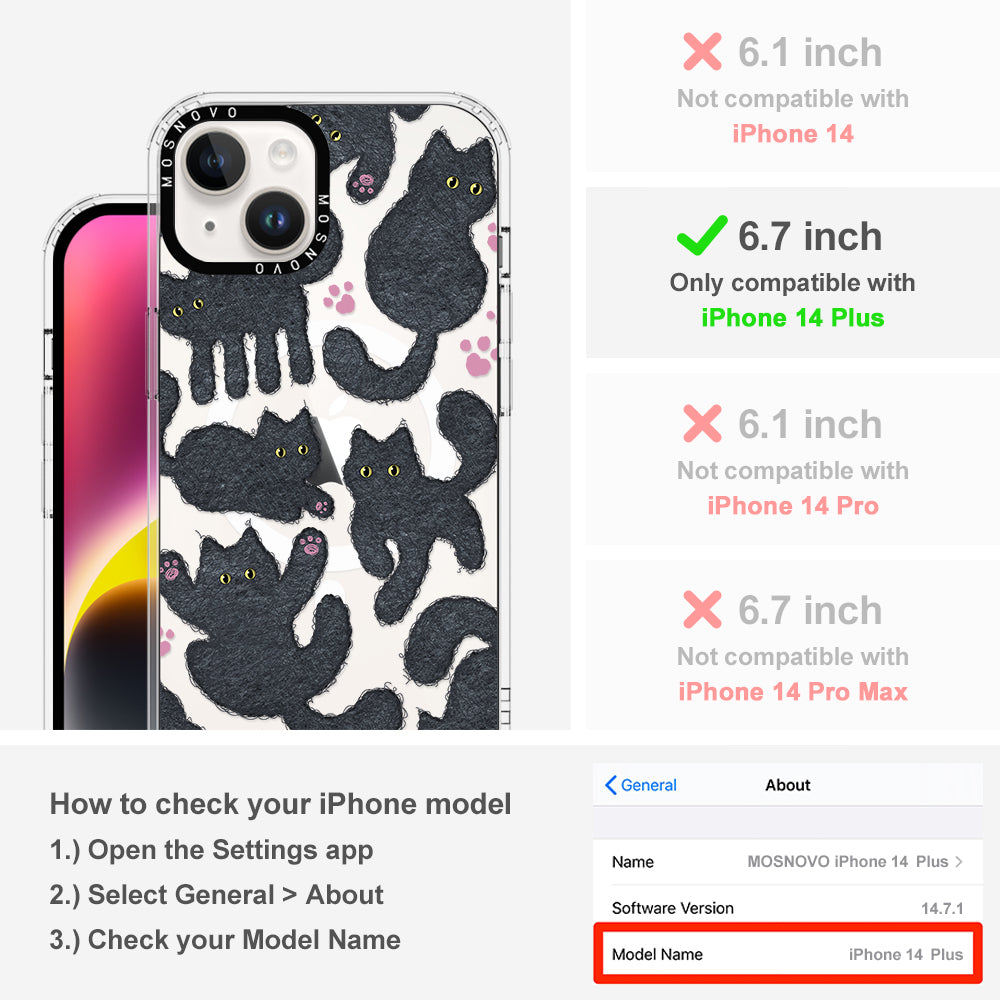 Black Furry Cat Phone Case - iPhone 14 Plus Case