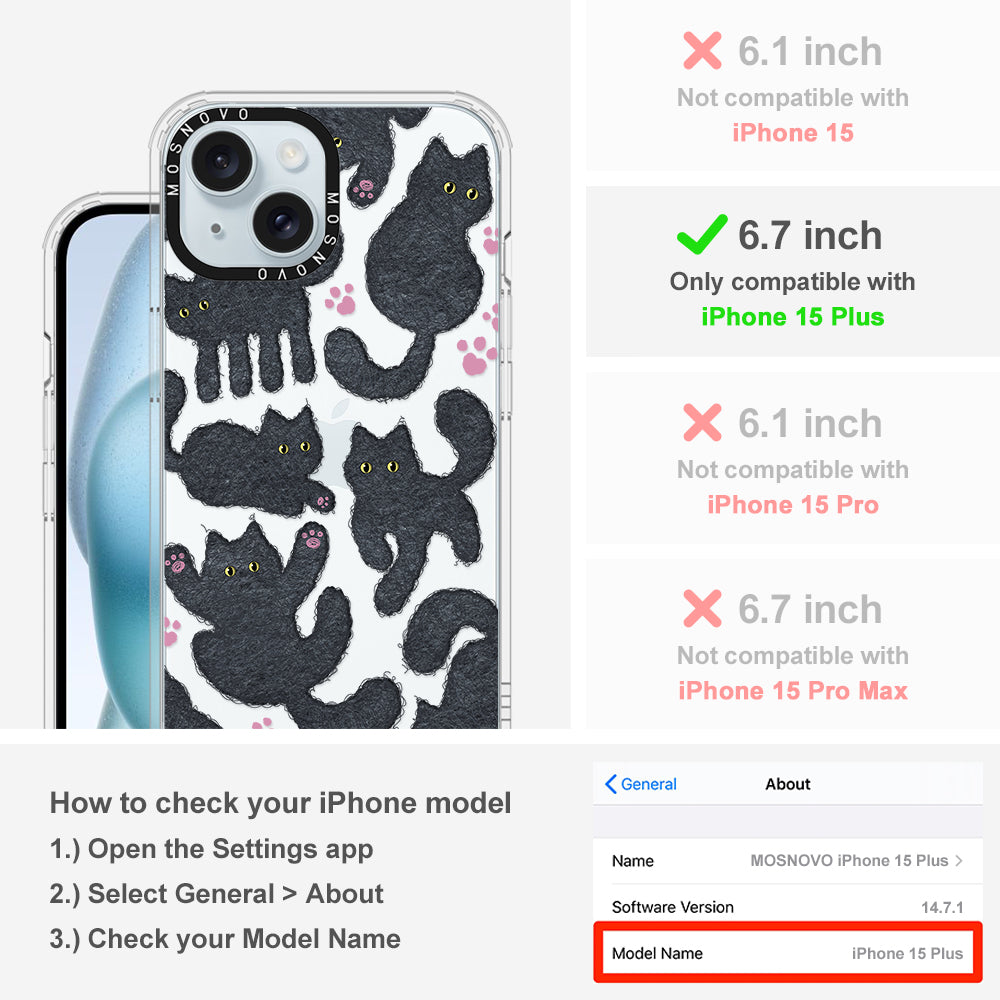 Black Furry Cat Phone Case - iPhone 15 Plus Case