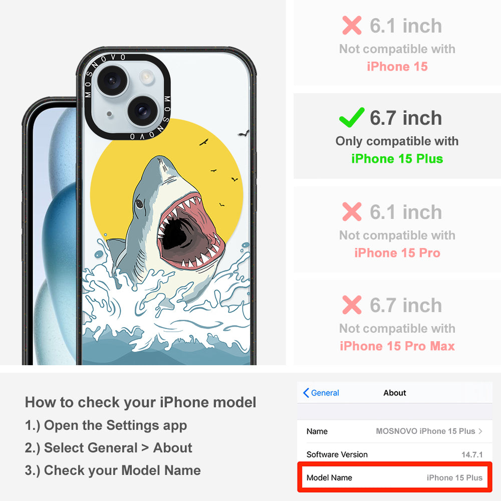 Shark Phone Case - iPhone 15 Plus Case Clear Black ShockStone With MagSafe