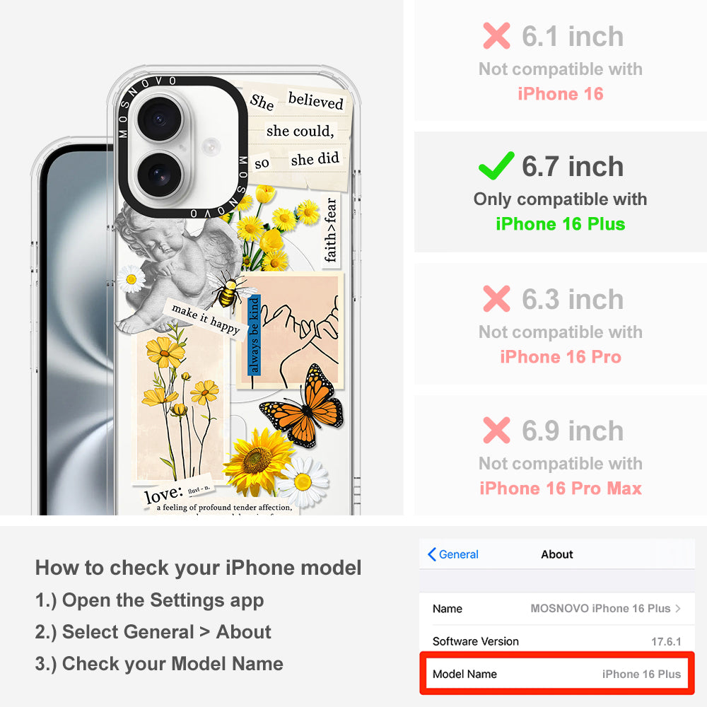 Vintage Collage Sunflower Butterfly Phone Case - iPhone 16 Plus Case - MOSNOVO
