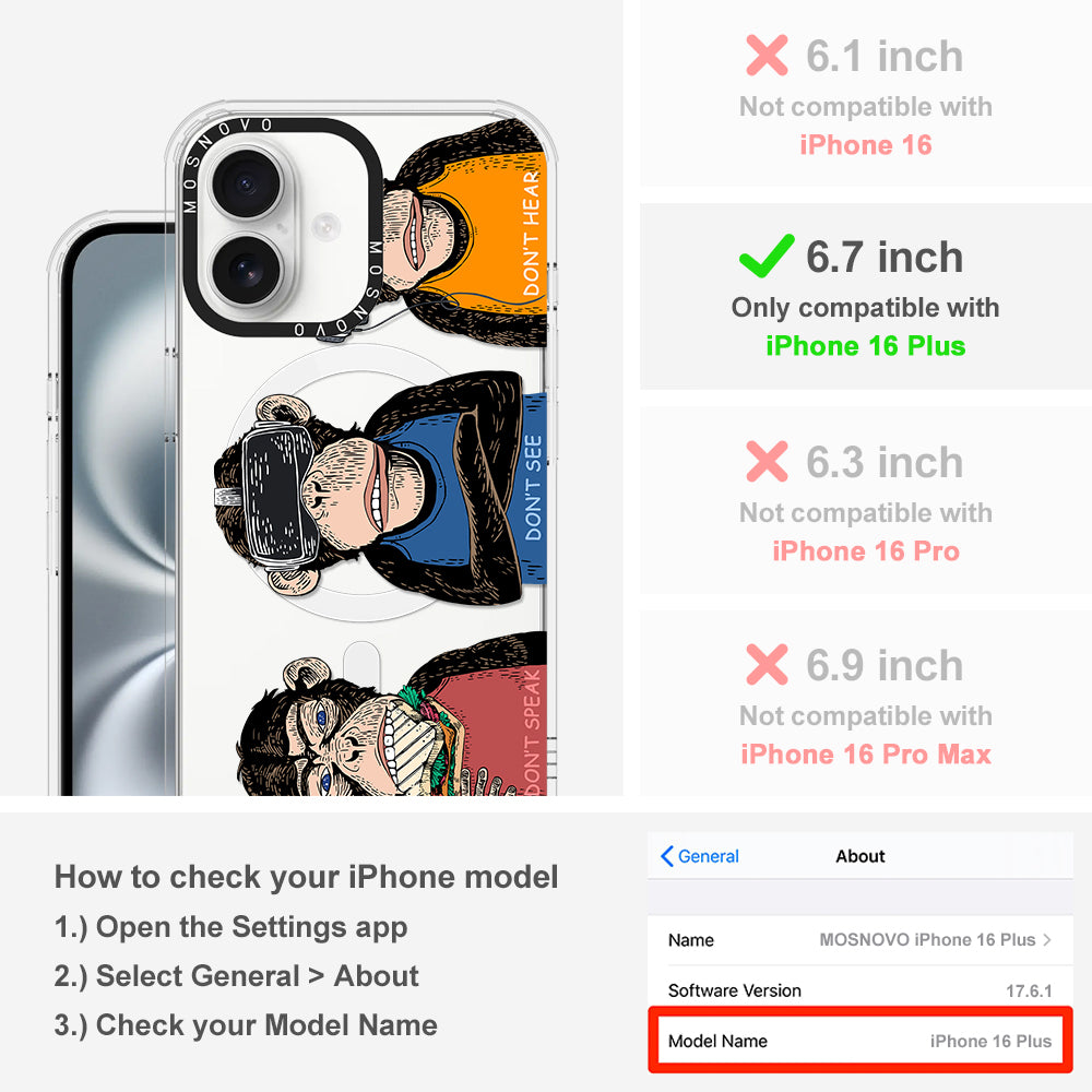 Don't Speak, Don't See,Don't Hear Phone Case - iPhone 16 Plus Case - MOSNOVO