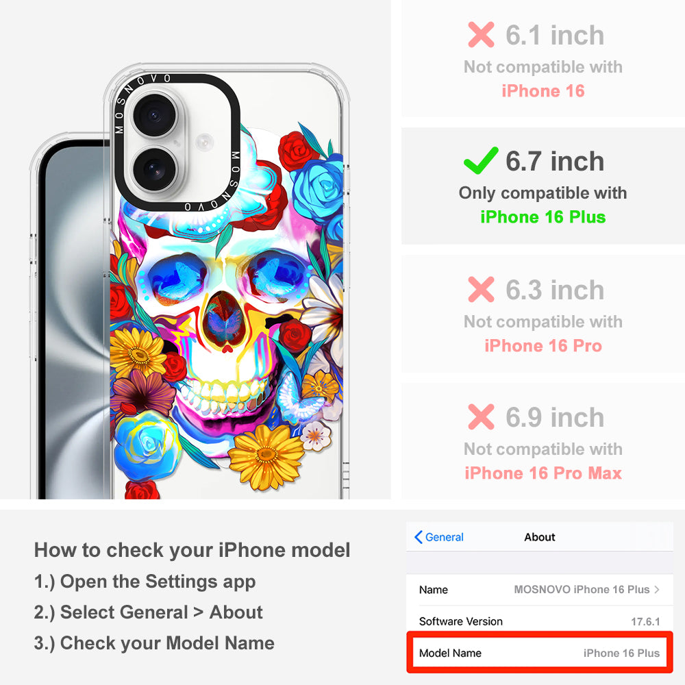Neon Skull Phone Case - iPhone 16 Plus Case - MOSNOVO