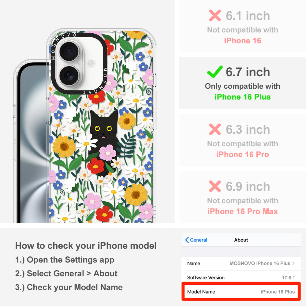 Black Cat in Garden Phone Case - iPhone 16 Plus Case - MOSNOVO