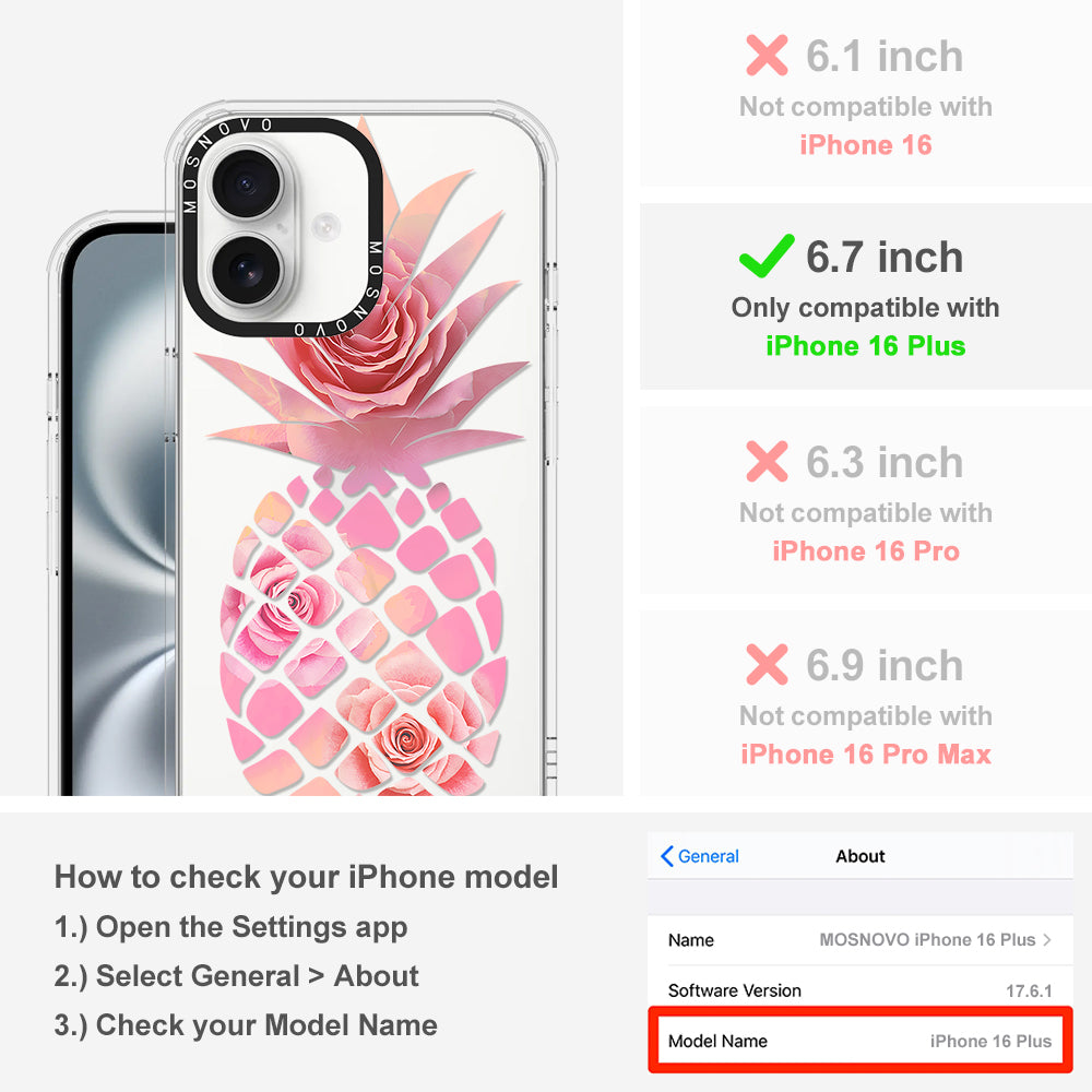 Pink Floral Pineapple Phone Case - iPhone 16 Plus Case - MOSNOVO