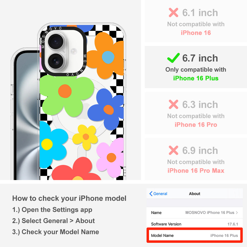 60's Checkered Floral Phone Case - iPhone 16 Plus Case - MOSNOVO