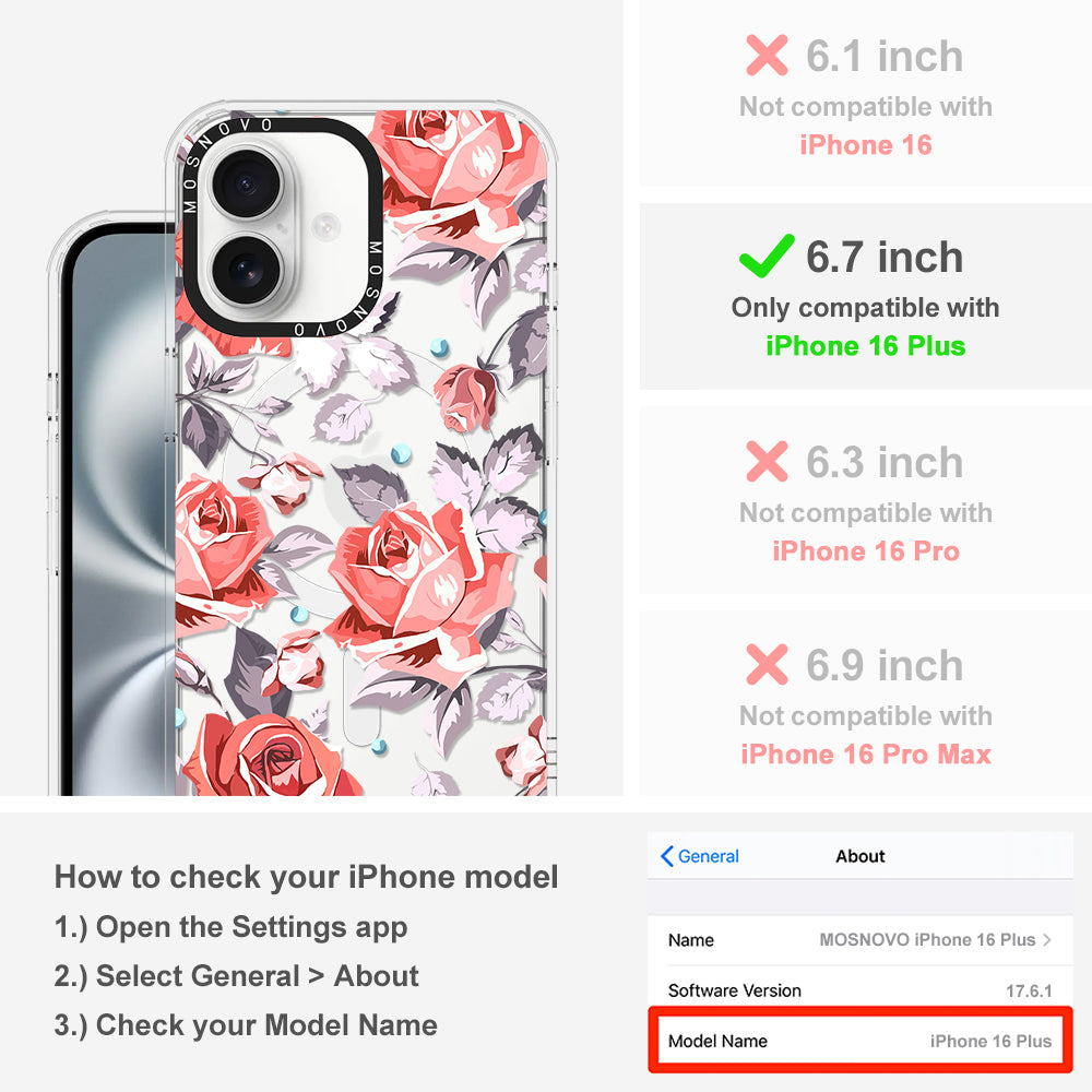 Retro Flower Roses Phone Case - iPhone 16 Plus Case - MOSNOVO