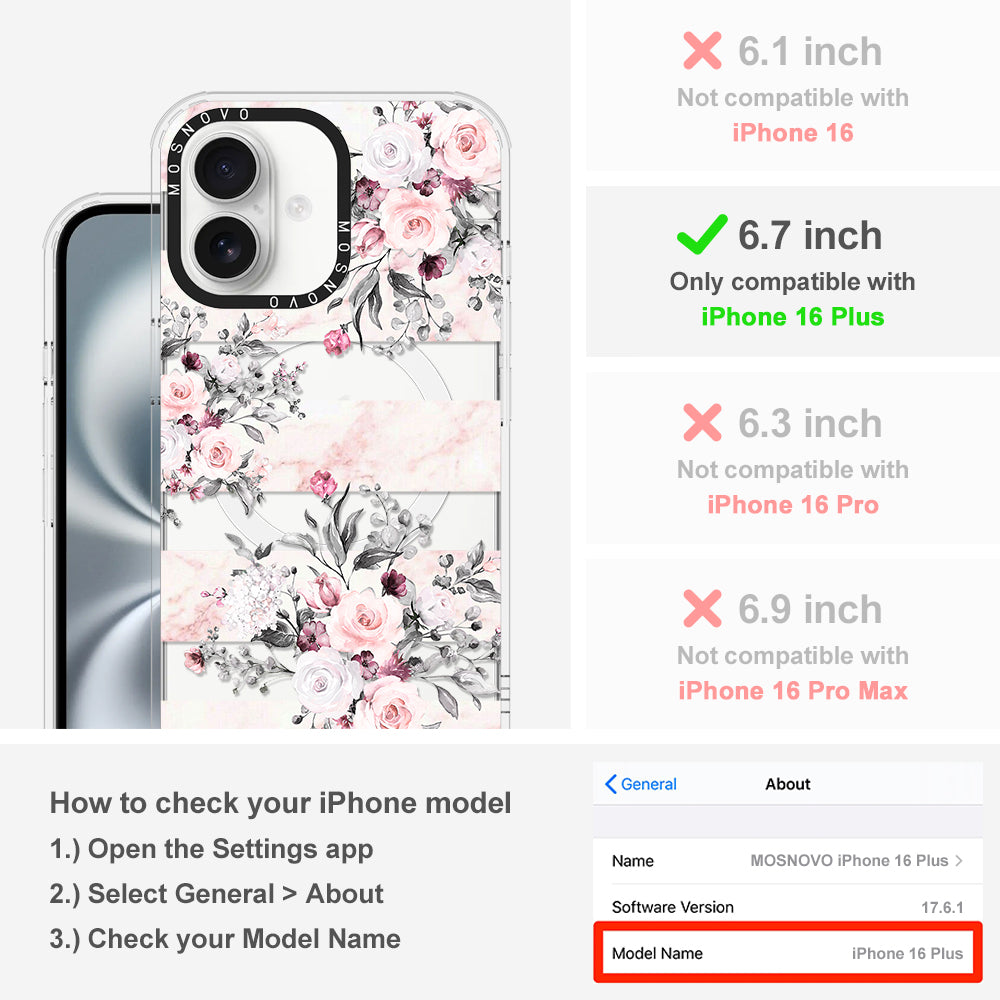Pink Marble Flowers Phone Case - iPhone 16 Plus Case - MOSNOVO