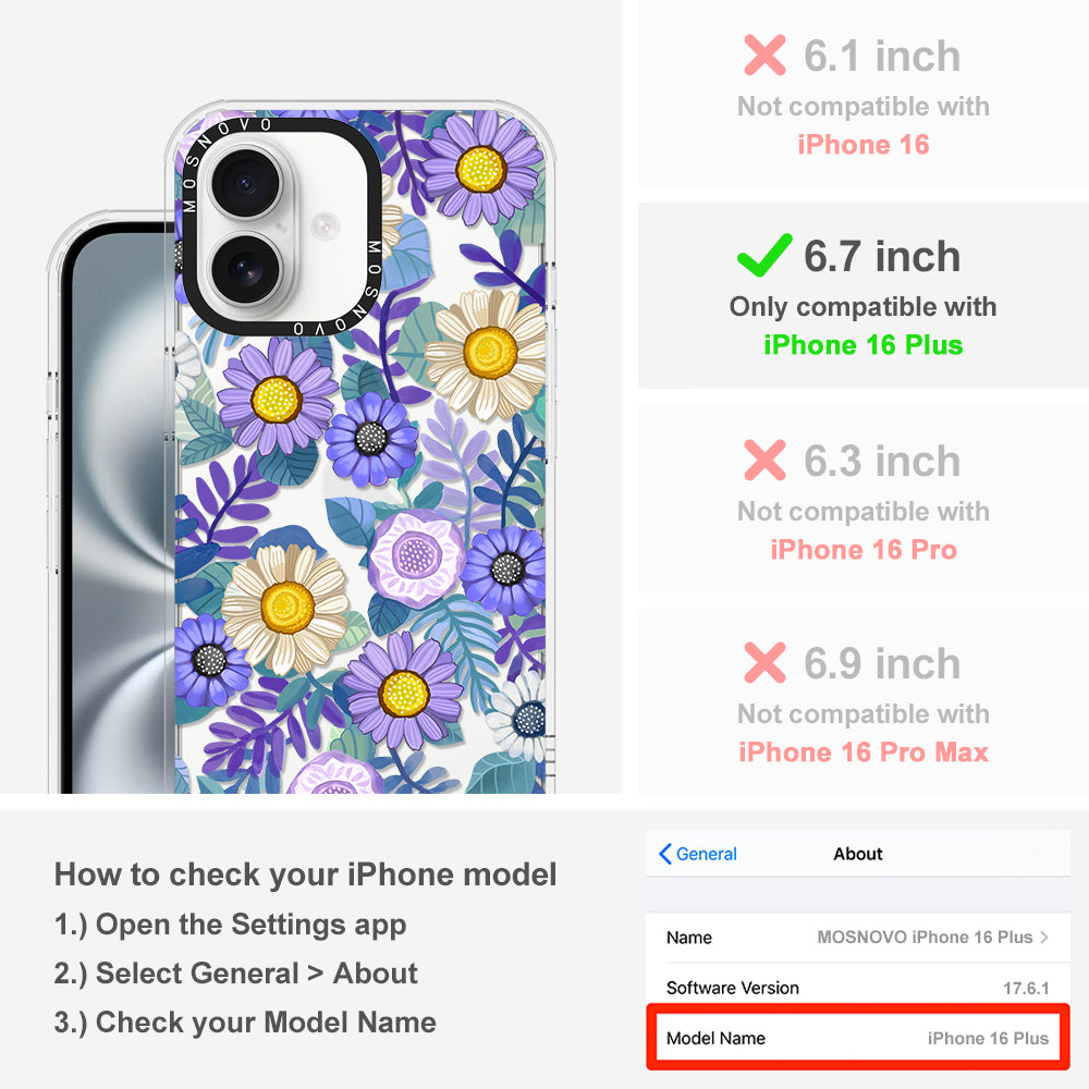 Purple Floral Phone Case - iPhone 16 Plus Case - MOSNOVO