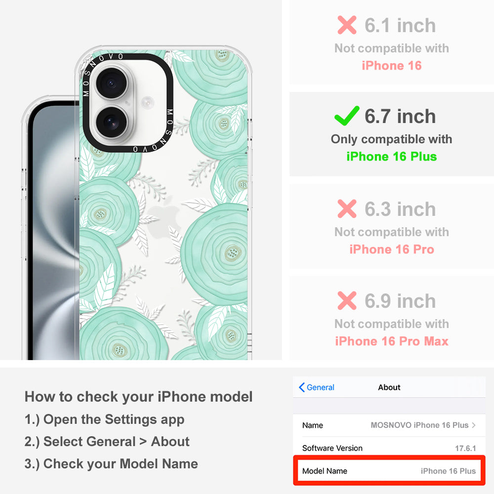 Mint Flower Phone Case - iPhone 16 Plus Case - MOSNOVO