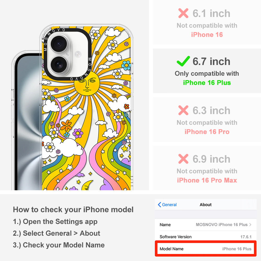 Rainbow Sun and Moon Phone Case - iPhone 16 Plus Case - MOSNOVO