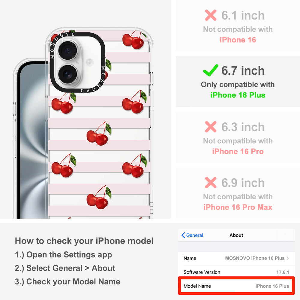 Pink Stripes Cherry Phone Case - iPhone 16 Plus Case - MOSNOVO