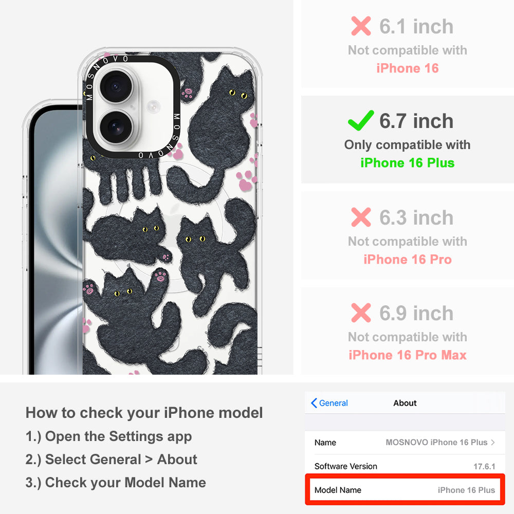 Black Furry Cat Phone Case - iPhone 16 Plus Case