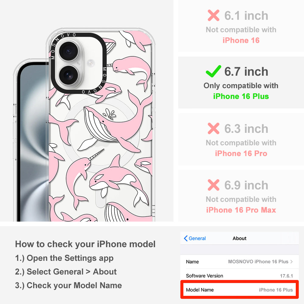 Pink Whales Phone Case - iPhone 16 Plus Case - MOSNOVO