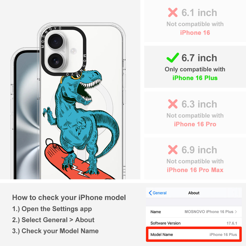 Surfing Dinosaur Phone Case - iPhone 16 Plus Case - MOSNOVO