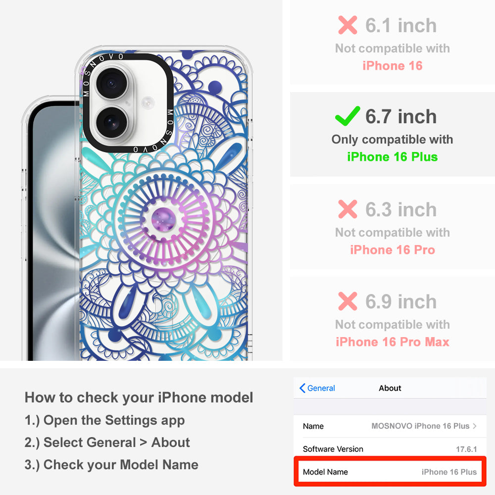 Violet Blue Mandala Phone Case - iPhone 16 Plus Case - MOSNOVO