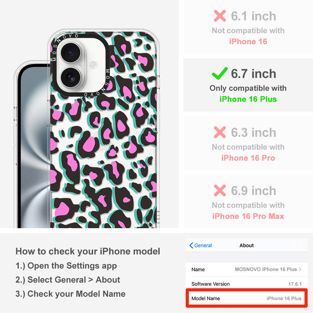 Hot Pink Leopard Print Phone Case - iPhone 16 Plus Case - MOSNOVO