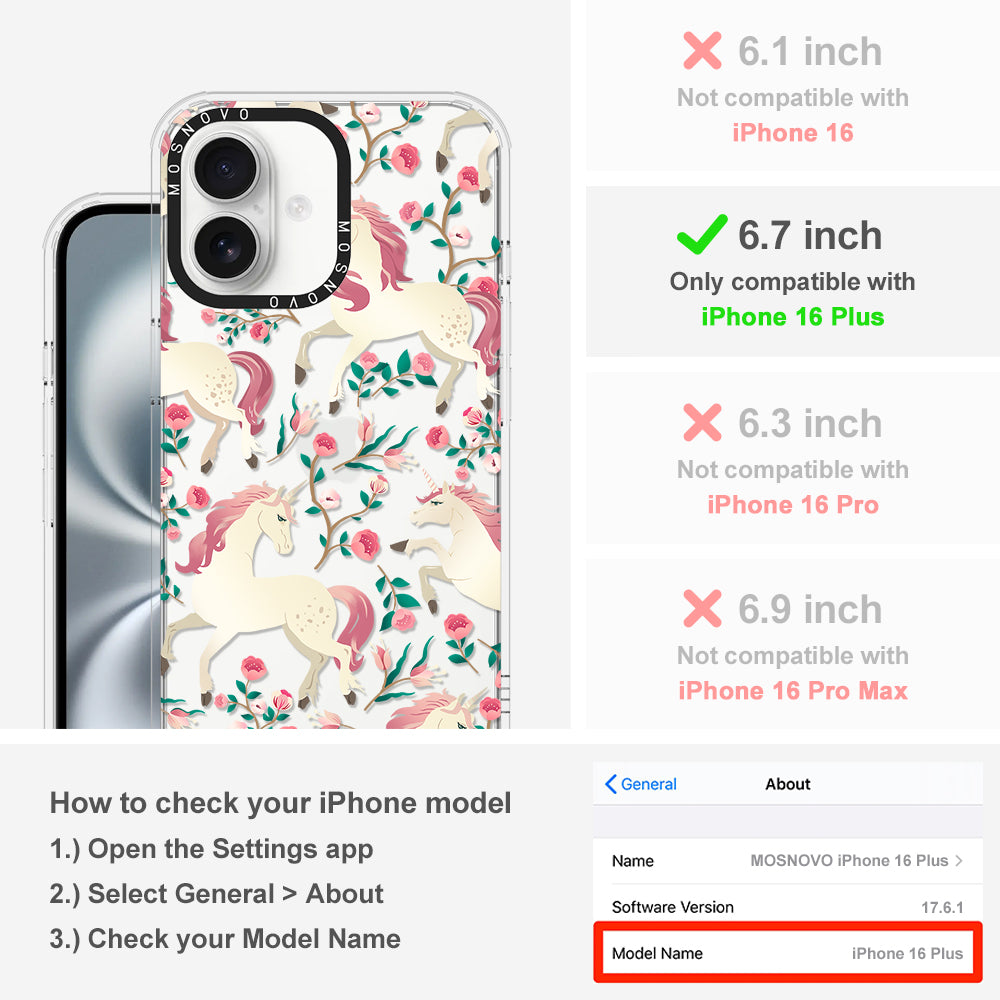 Unicorn with Floral Phone Case - iPhone 16 Plus Case - MOSNOVO