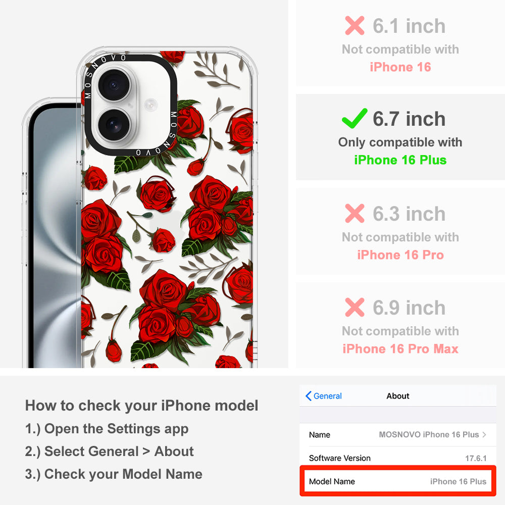 Simply Red Roses Phone Case - iPhone 16 Plus Case - MOSNOVO