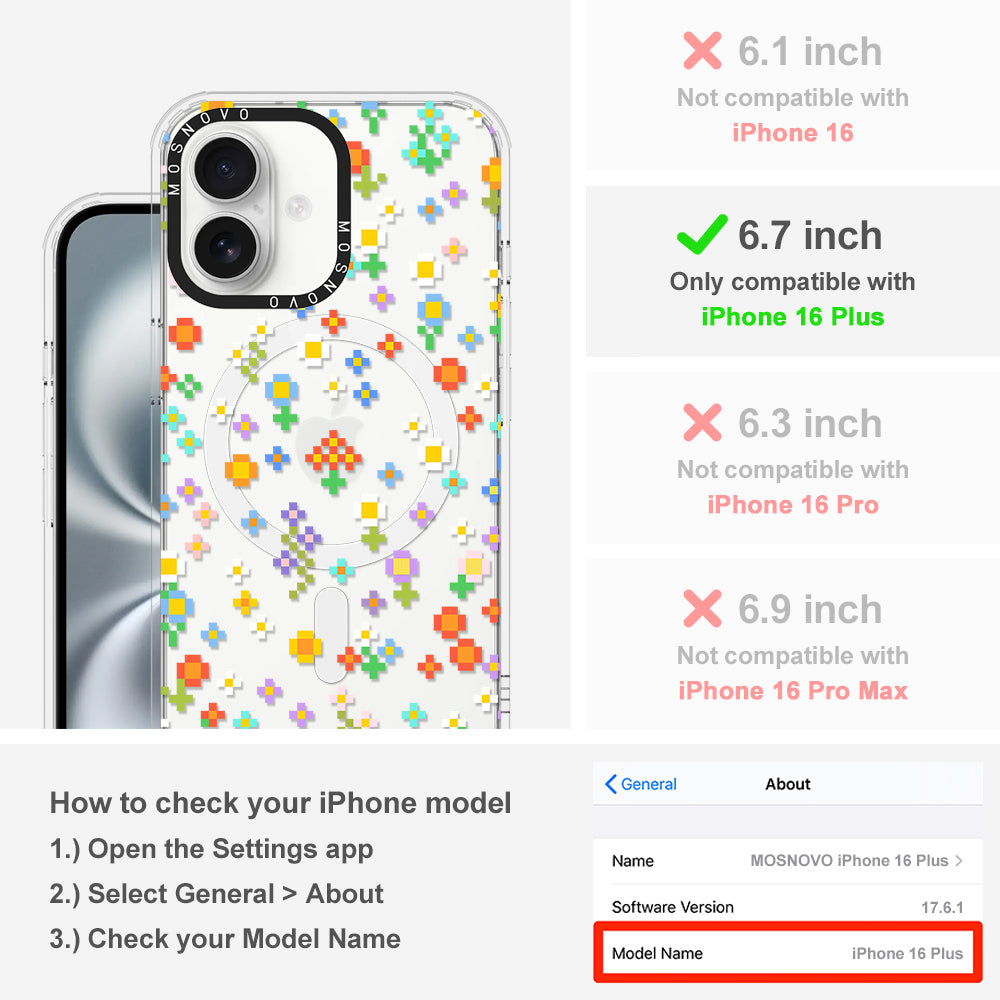 Pixel-Floral Phone Case - iPhone 16 Plus Case