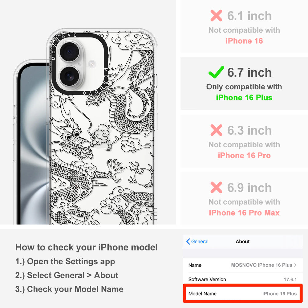 Black Dragon Phone Case - iPhone 16 Plus Case - MOSNOVO