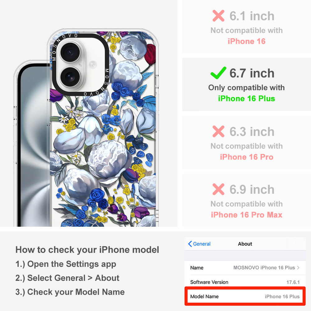 Purple Blue Floral Phone Case - iPhone 16 Plus Case - MOSNOVO