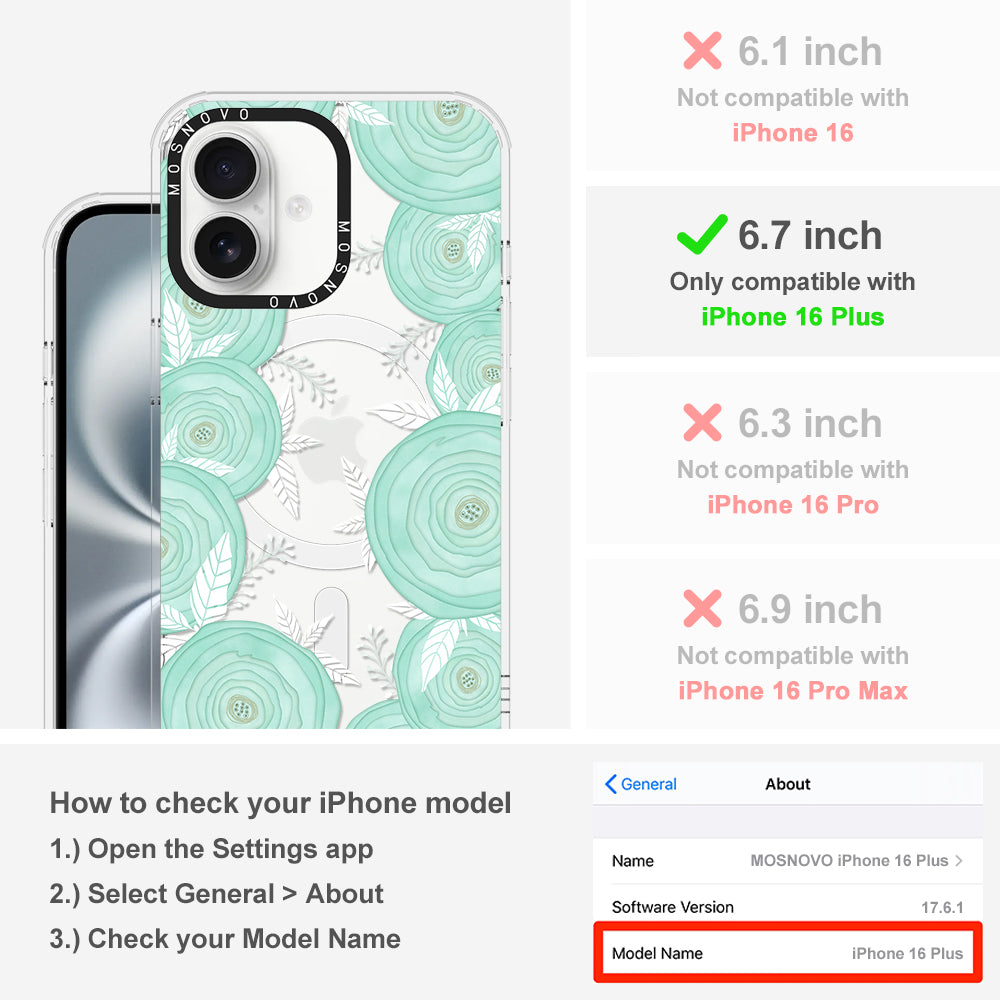 Mint Flower Phone Case - iPhone 16 Plus Case - MOSNOVO