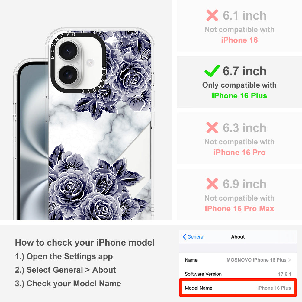 Marble with Purple Flowers Phone Case - iPhone 16 Plus Case - MOSNOVO